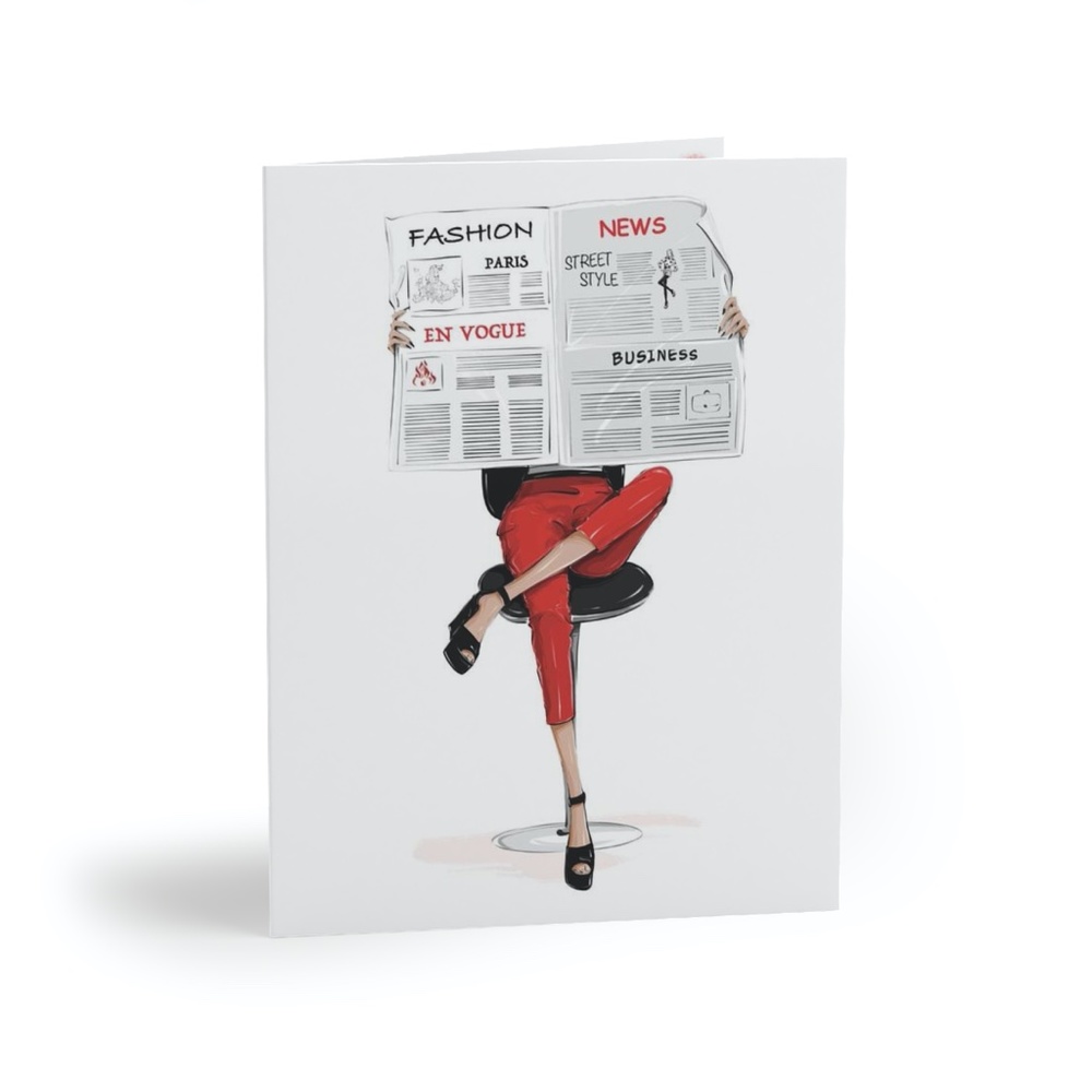 x2 Fashion Girl Reading Magazine Greeting Cards with Envelopes & Stickers